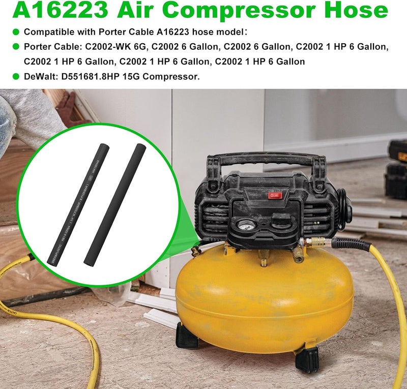 RO6G New Upgraded A16223 Air Compressor Hose Replacement Porter Cable Air Compressor C2002-WK 6G, C2002 6 Gallon, C2002 1 HP 6 Gallon, DeWalt D551681.8HP 15G Hose - 2 Pack - Image 3